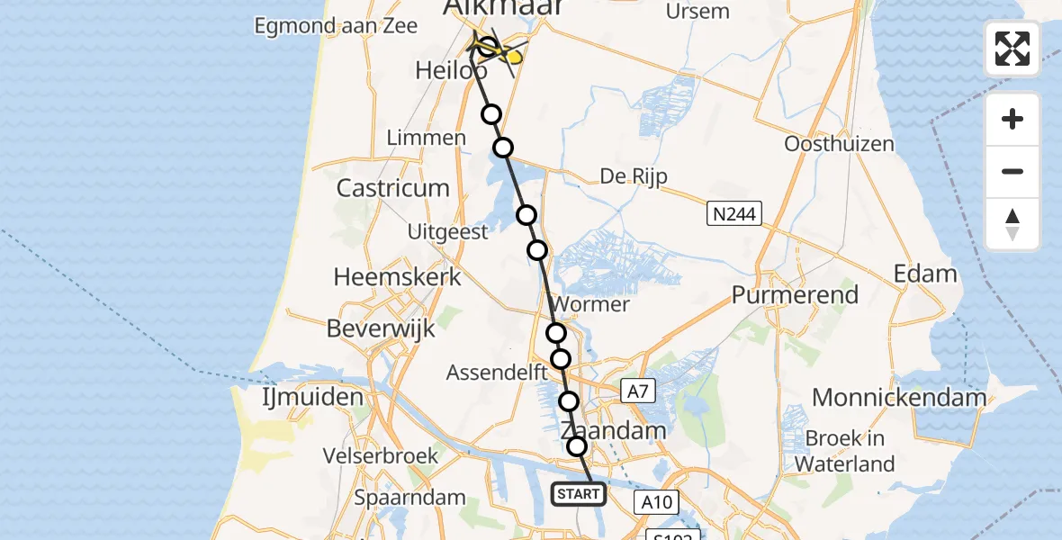 Routekaart van de vlucht: Lifeliner 1 naar Alkmaar, Grote Tocht