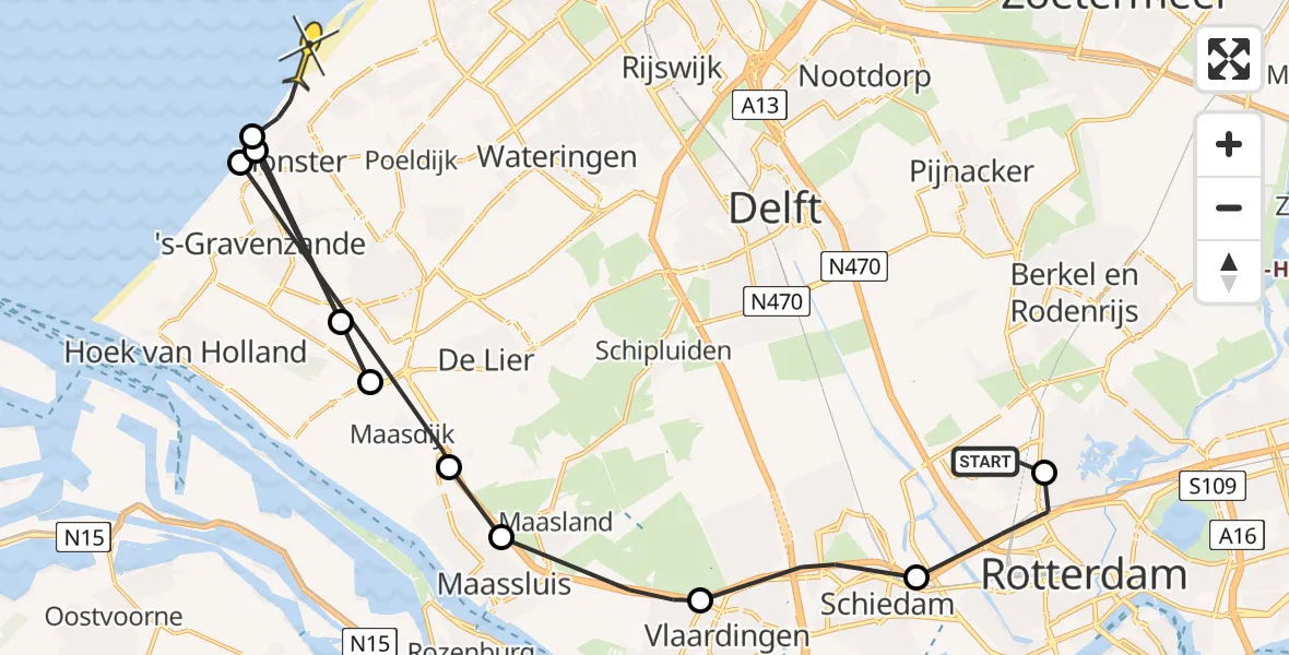 Routekaart van de vlucht: Politiehelikopter naar Monster, Frobenstraat