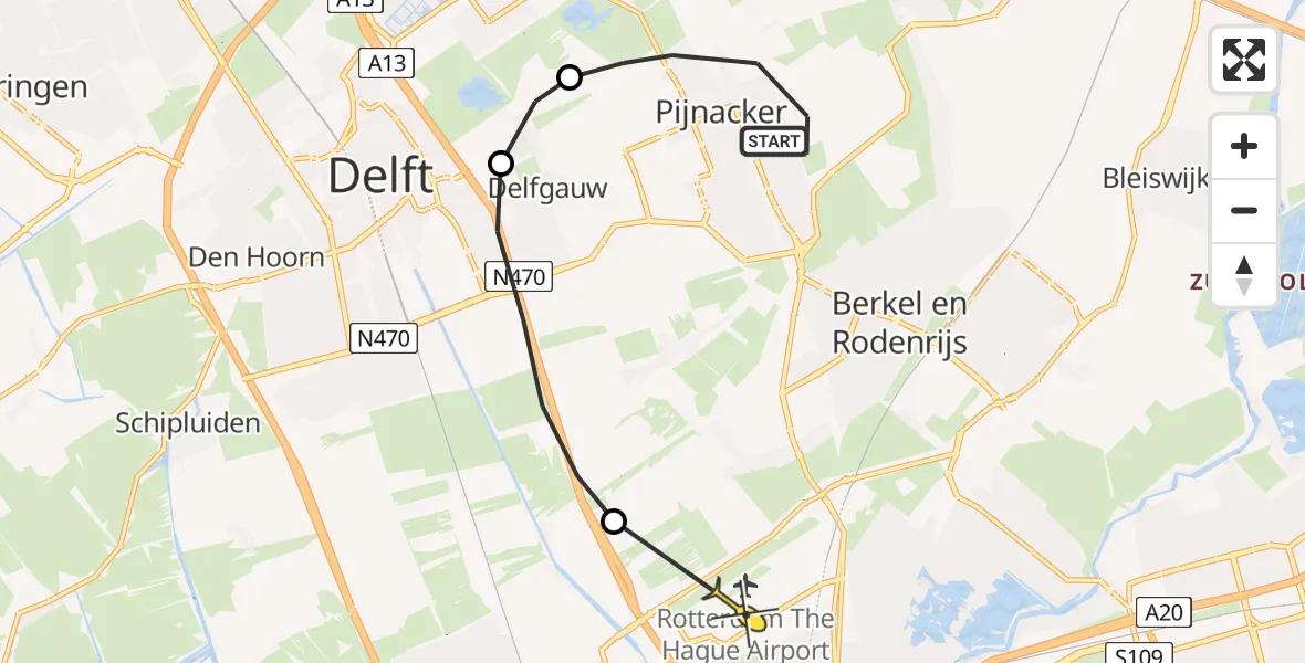 Routekaart van de vlucht: Politieheli naar Rotterdam The Hague Airport, Zijdeweg