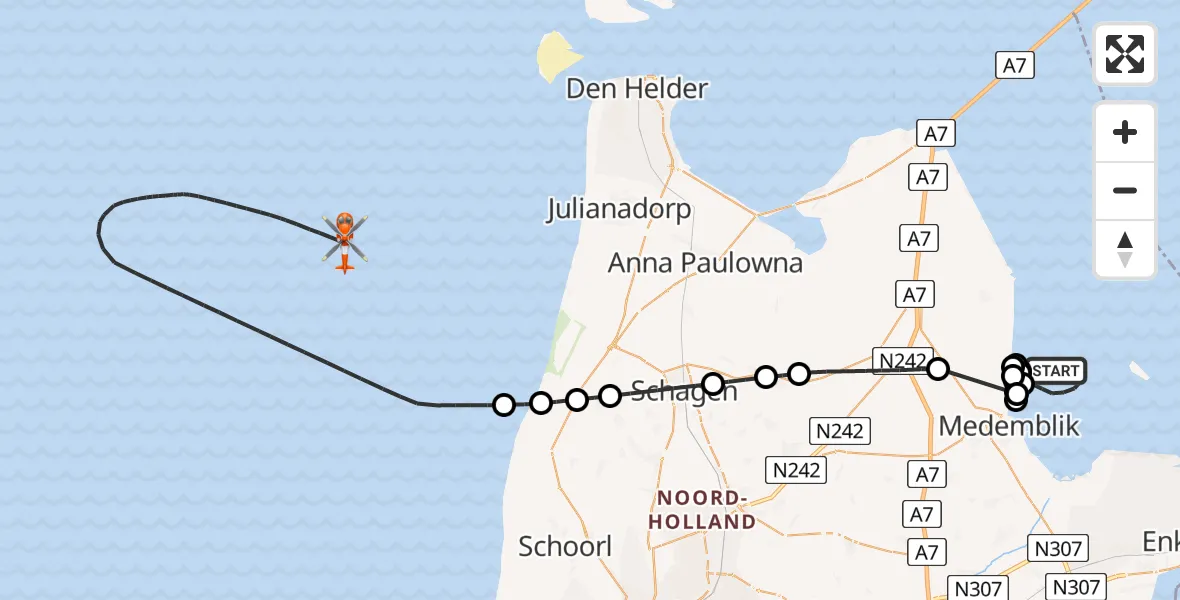 Vluchtroute Kustwachthelikopter Medemblik - , 15 oktober 2024, 17:25