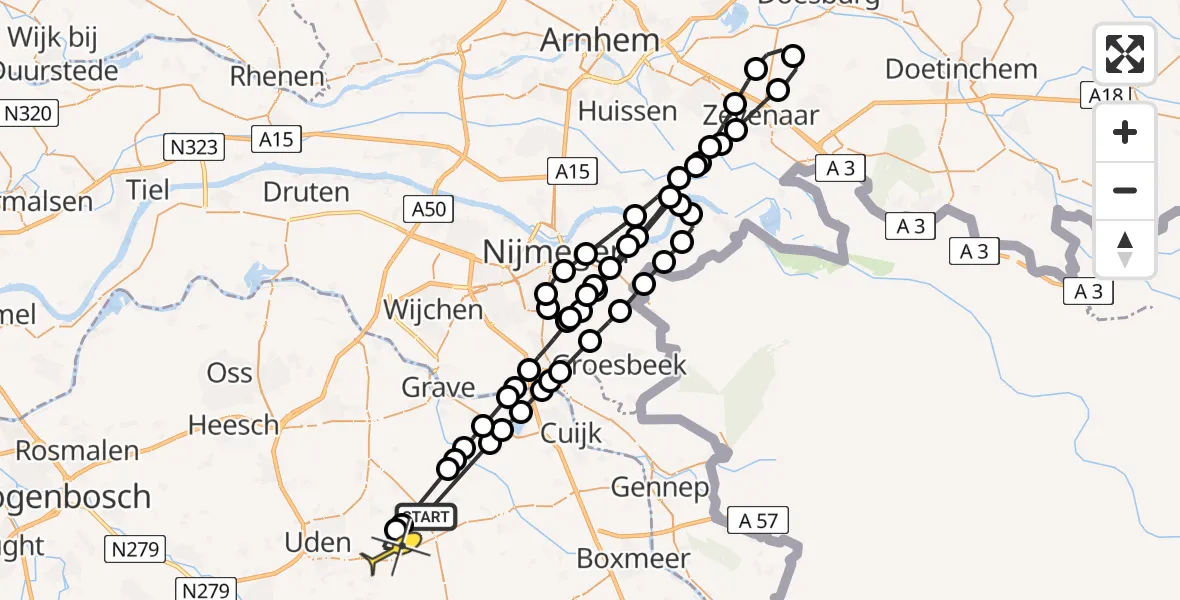 Routekaart van de vlucht: Lifeliner 3 naar Vliegbasis Volkel, Broekkant