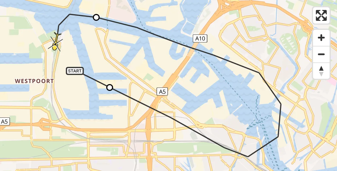 Routekaart van de vlucht: Lifeliner 1 naar Amsterdam Heliport, Sextantweg