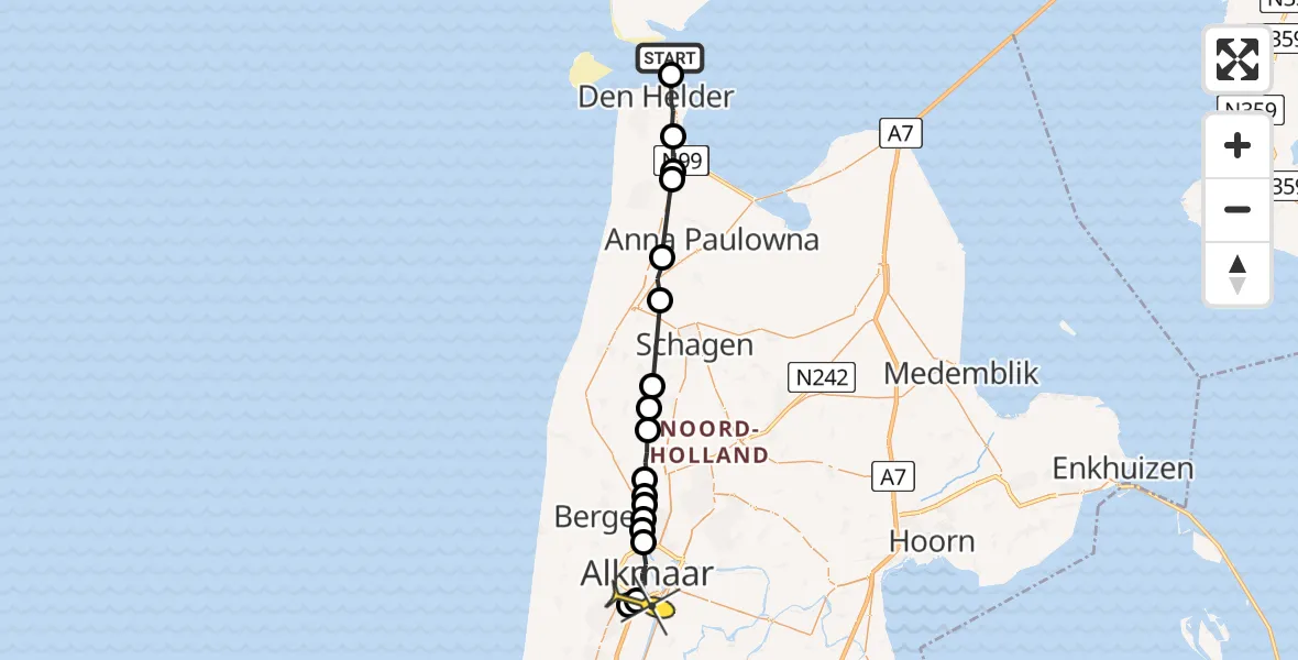 Routekaart van de vlucht: Ambulancehelikopter naar Alkmaar, Zeepromenade