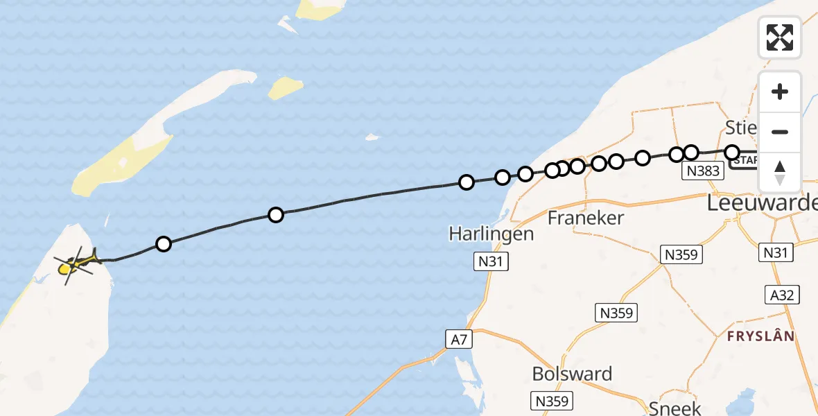 Routekaart van de vlucht: Ambulanceheli naar De Cocksdorp, Efterste Dyk