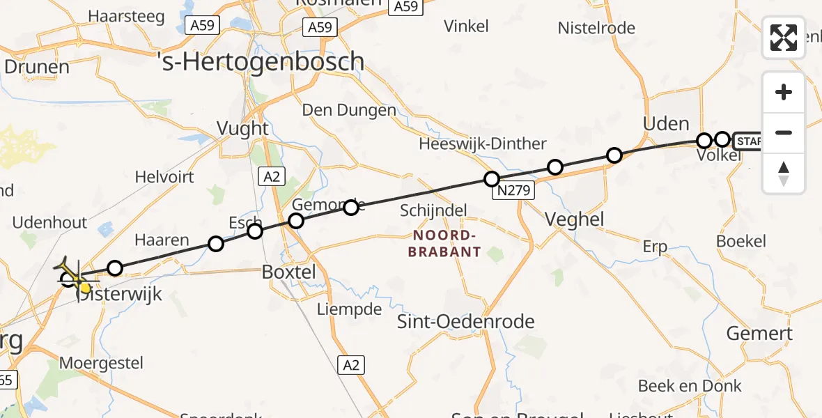 Routekaart van de vlucht: Lifeliner 3 naar Oisterwijk, Kortestraat