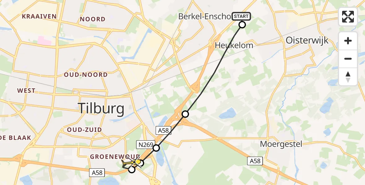 Routekaart van de vlucht: Lifeliner 3 naar Tilburg, Laag Heukelomseweg