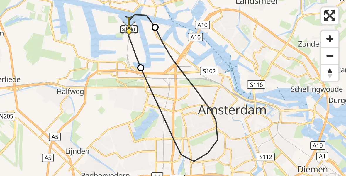 Routekaart van de vlucht: Lifeliner 1 naar Amsterdam Heliport, Maltaweg