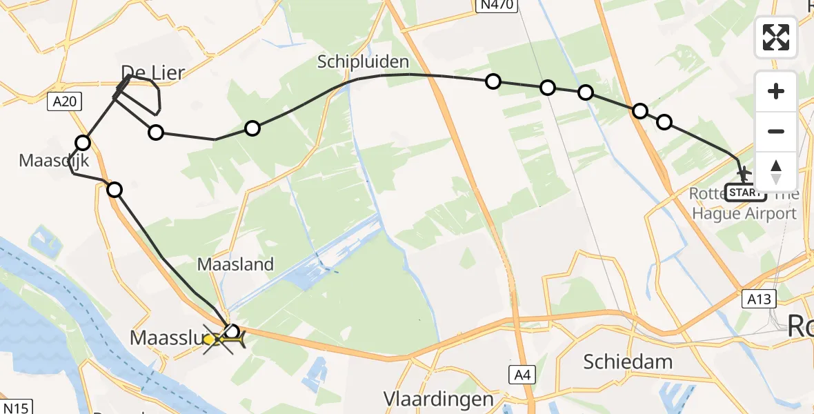 Routekaart van de vlucht: Politieheli naar Maassluis, Brandenburgbaan