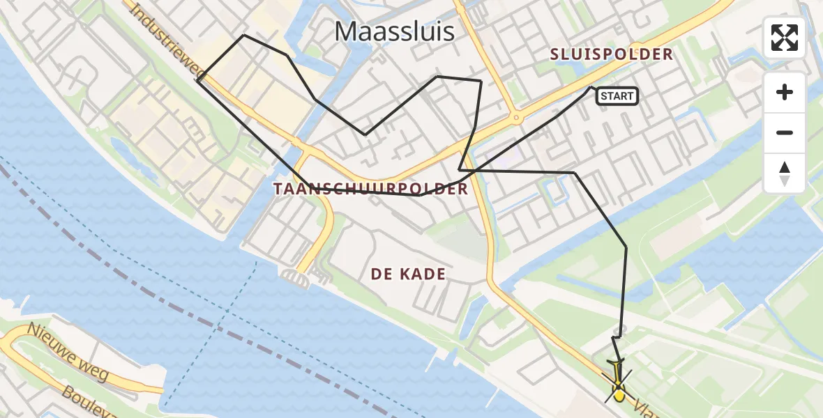 Routekaart van de vlucht: Politieheli naar Maassluis, Deltaweg