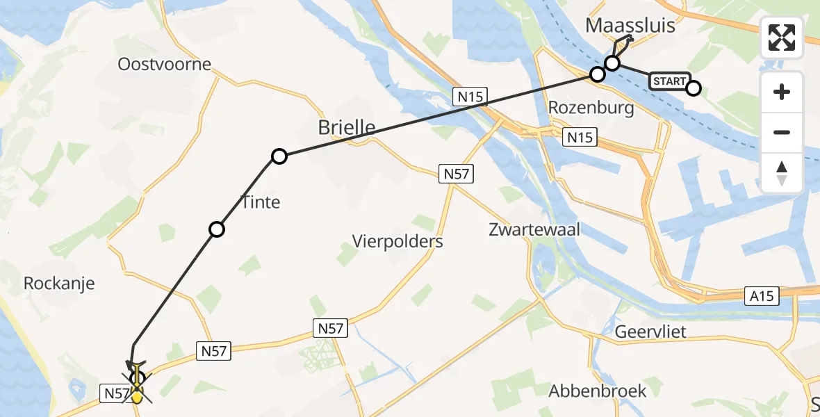 Routekaart van de vlucht: Politiehelikopter naar Hellevoetsluis, Burgemeester Van der Lelykade