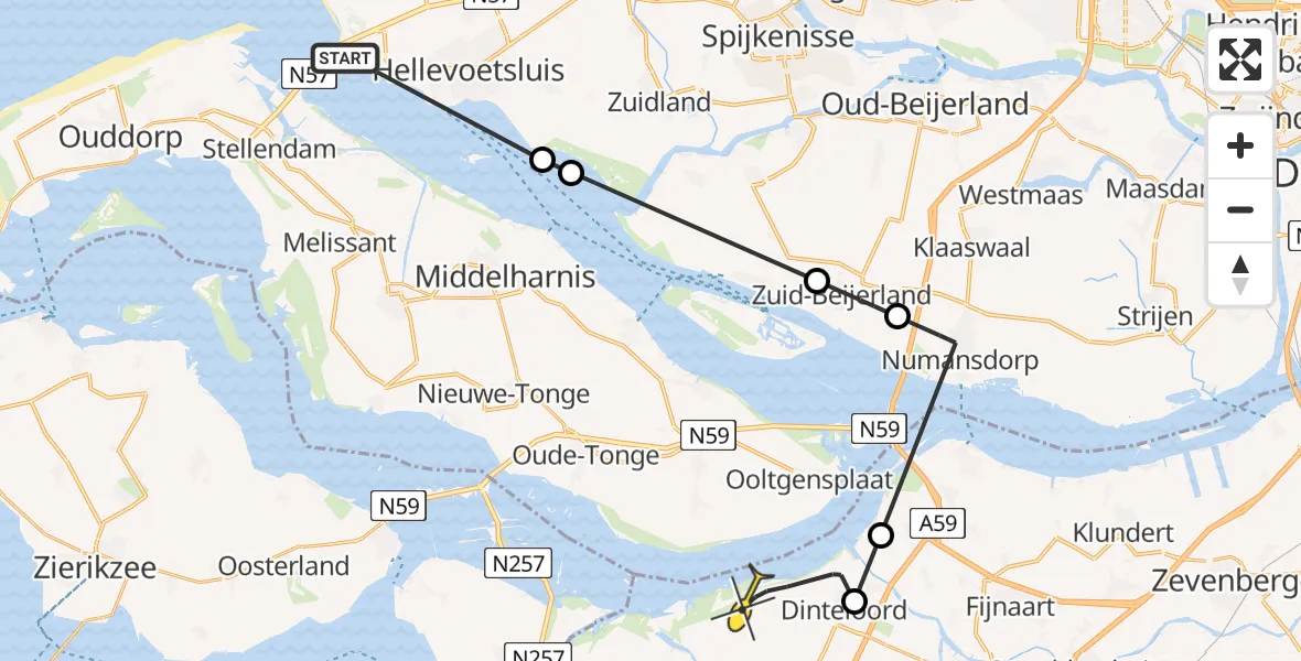 Routekaart van de vlucht: Politieheli naar Dinteloord, Droogte voor de Hoorn