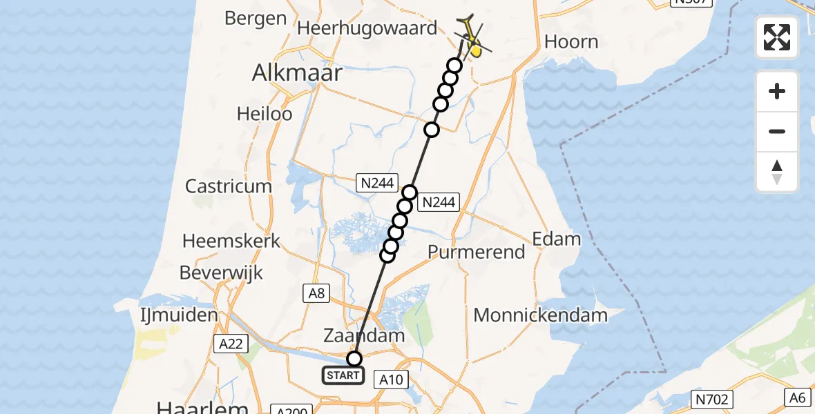 Routekaart van de vlucht: Lifeliner 1 naar Spierdijk, Belangenvereniging tuinders Zaanderhorn