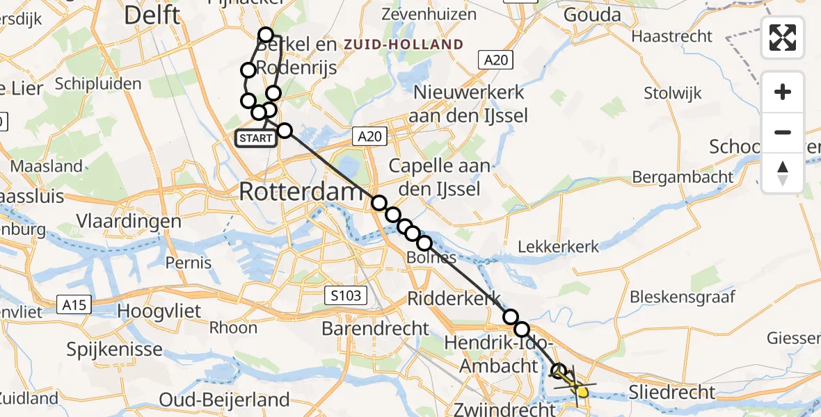 Routekaart van de vlucht: Lifeliner 2 naar Papendrecht, Bovendijk