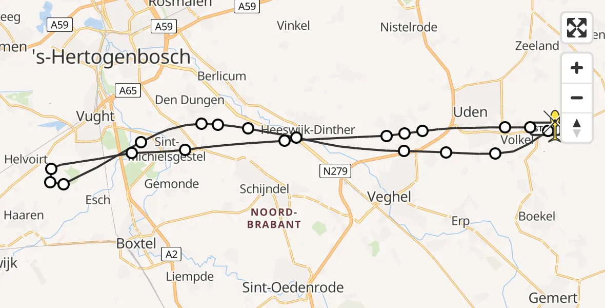 Routekaart van de vlucht: Lifeliner 3 naar Vliegbasis Volkel, Lankesstraat