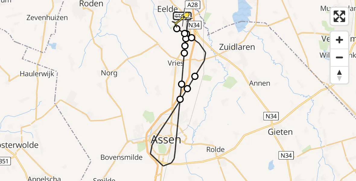 Routekaart van de vlucht: Lifeliner 4 naar Groningen Airport Eelde, Burgemeester J.G. Legroweg