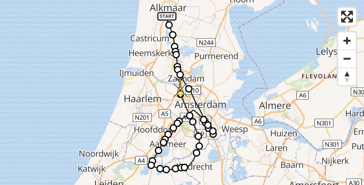 Routekaart van de vlucht: Lifeliner 1 naar Amsterdam Heliport, Barnsteenstraat