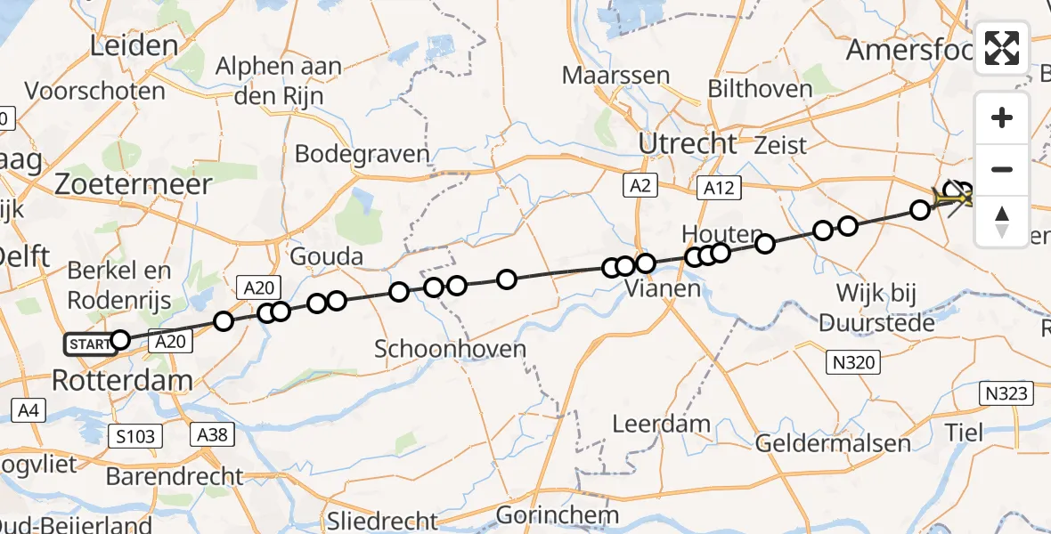 Routekaart van de vlucht: Lifeliner 2 naar Woudenberg, Ringdijk