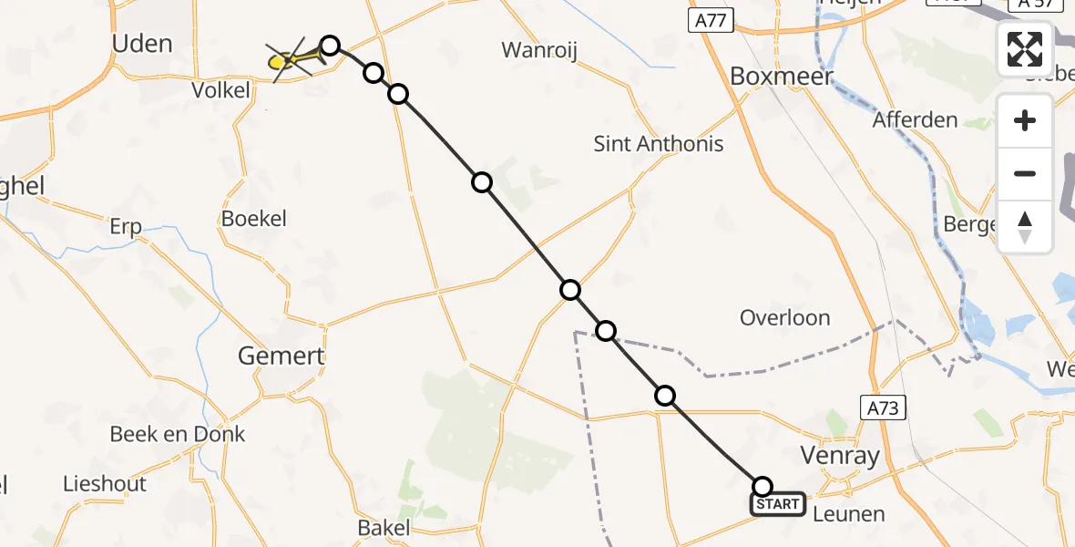 Routekaart van de vlucht: Lifeliner 3 naar Vliegbasis Volkel, Haag