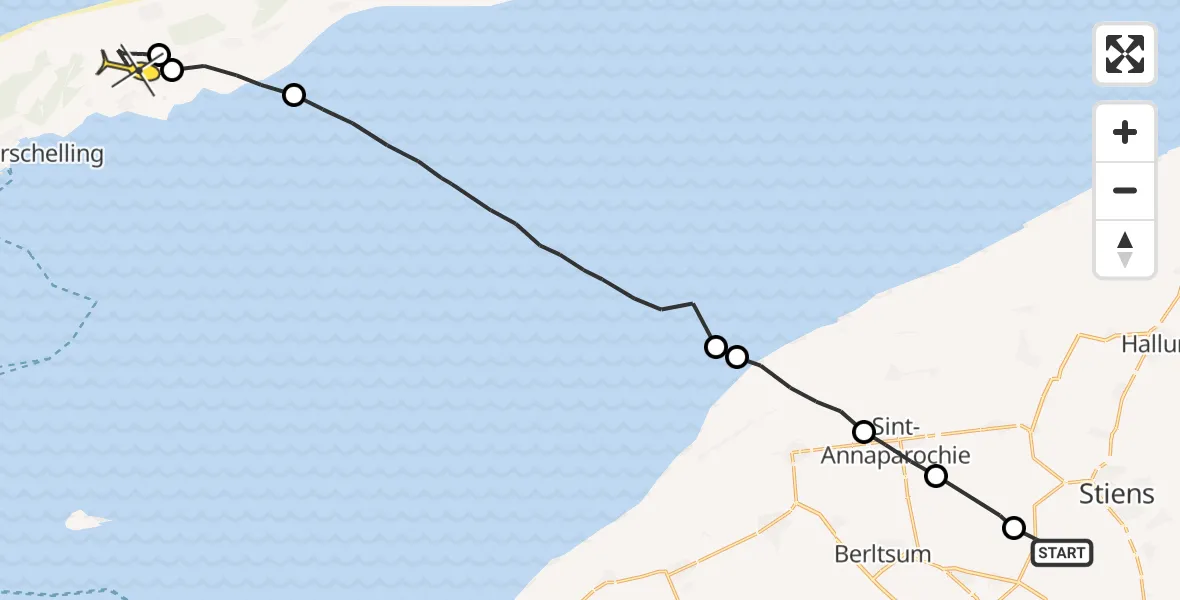 Routekaart van de vlucht: Ambulanceheli naar Midsland, Súdhoekstermiddelweg