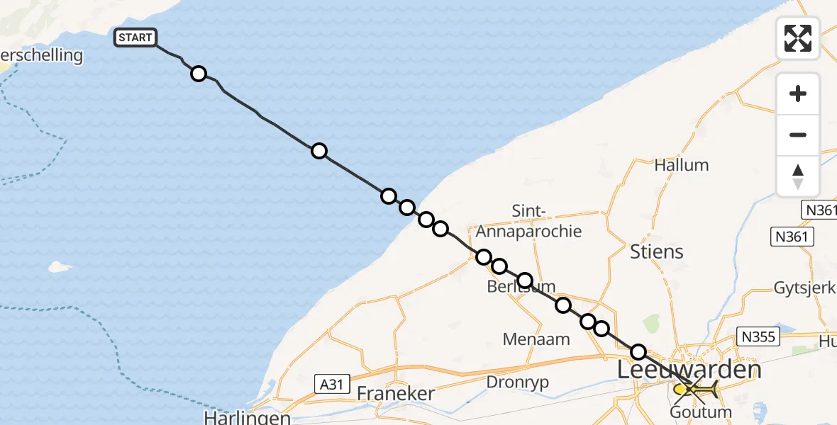 Routekaart van de vlucht: Ambulanceheli naar Leeuwarden, Verlengde Schrans