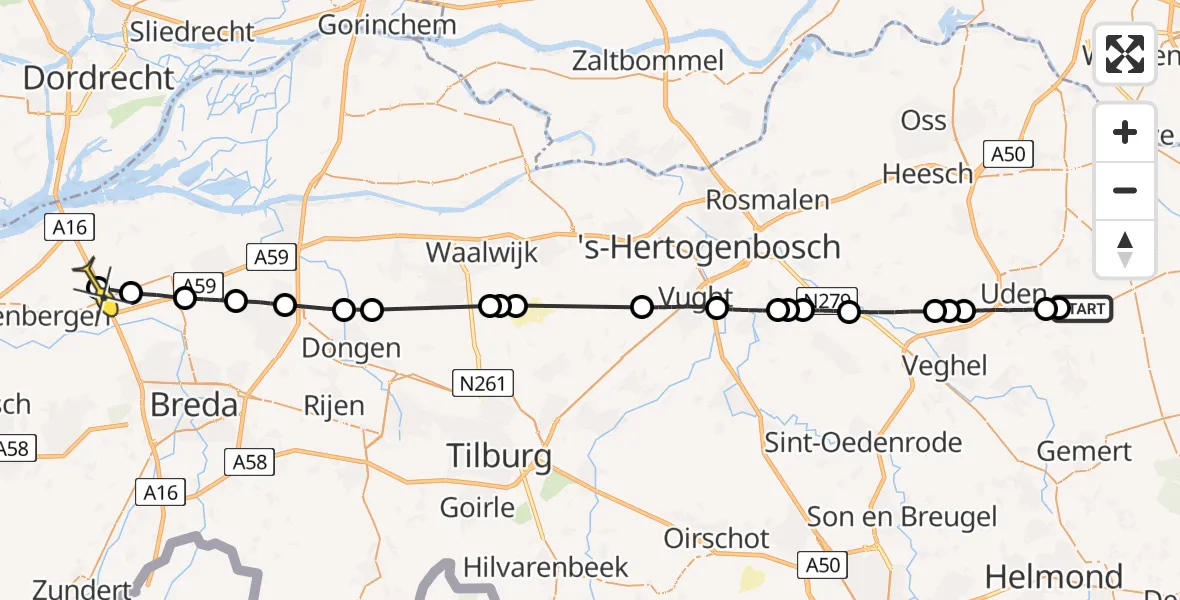 Routekaart van de vlucht: Lifeliner 3 naar Zevenbergschen Hoek, Nieuwstraat