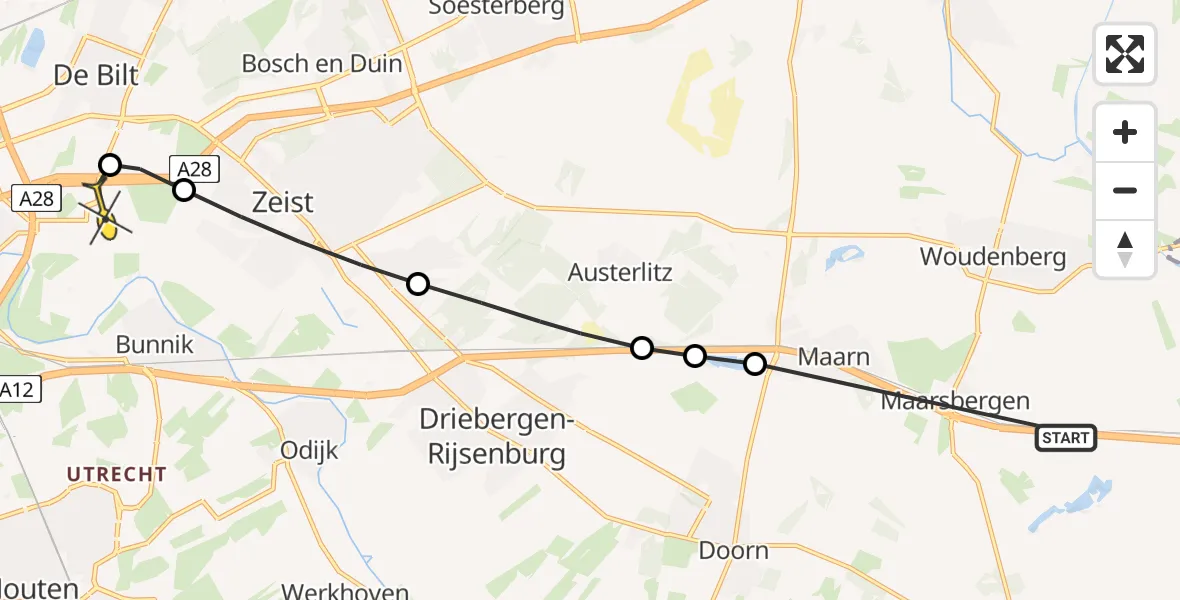 Routekaart van de vlucht: Lifeliner 2 naar Universitair Medisch Centrum Utrecht, Bergweg