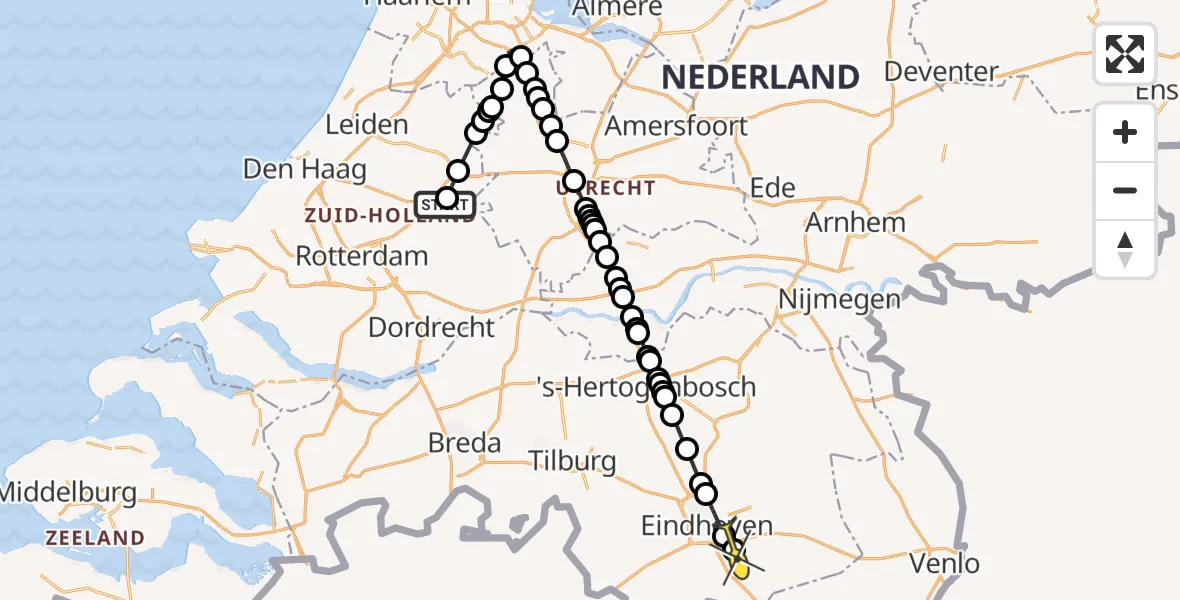 Routekaart van de vlucht: Lifeliner 1 naar Heeze, Elfhoeven