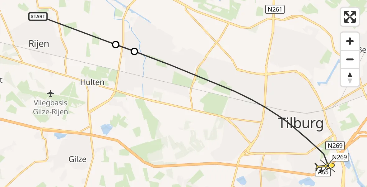 Routekaart van de vlucht: Lifeliner 3 naar Tilburg, Hulteneindsestraat