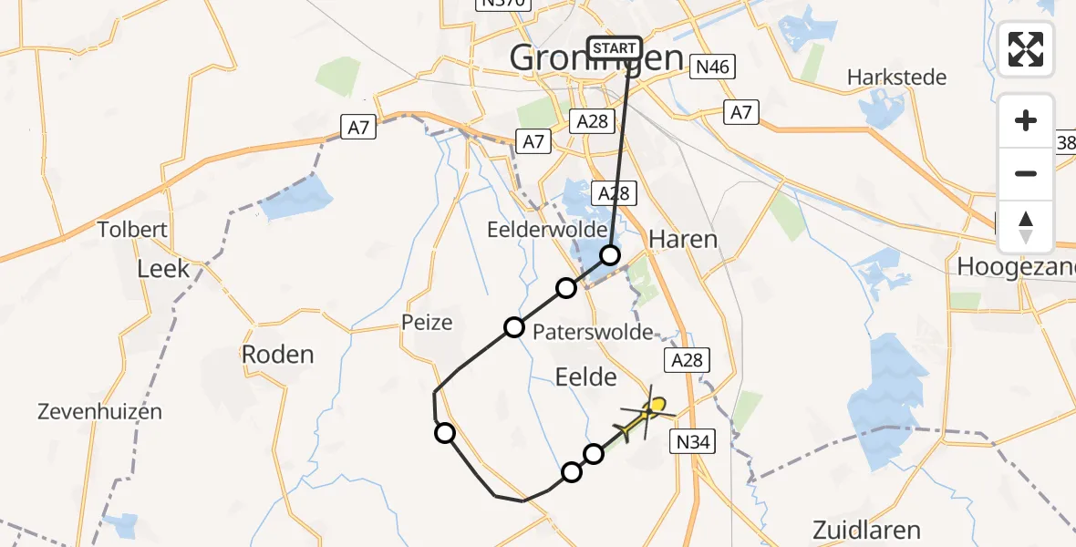 Routekaart van de vlucht: Lifeliner 4 naar Groningen Airport Eelde, Heemstede