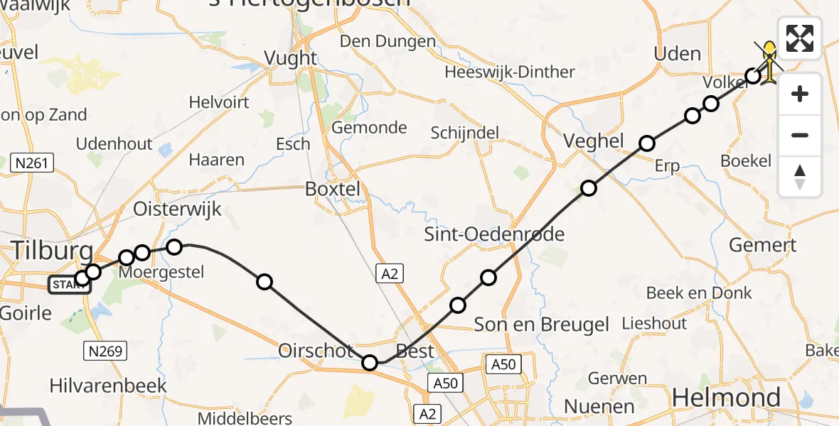 Routekaart van de vlucht: Lifeliner 3 naar Vliegbasis Volkel, Torentjeshoeve