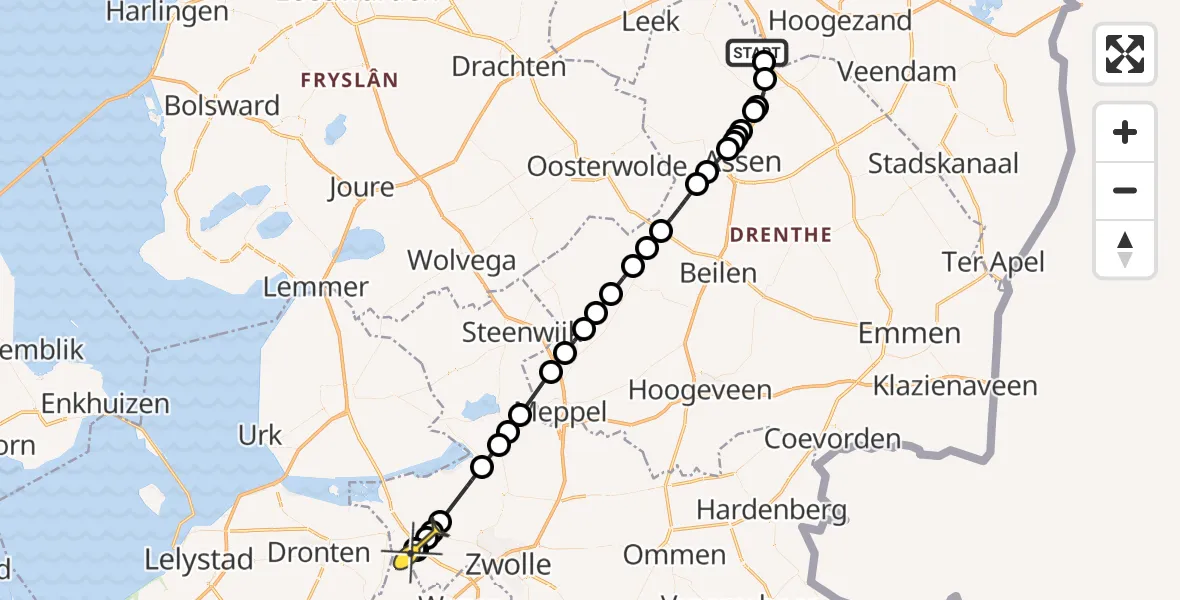 Routekaart van de vlucht: Lifeliner 4 naar Kampen, Groningerstraat