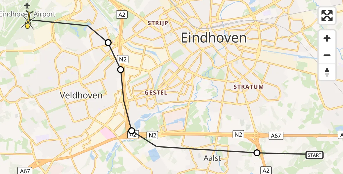 Routekaart van de vlucht: Lifeliner 1 naar Eindhoven Airport, Klein Huisven