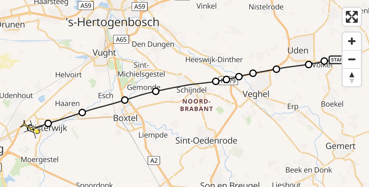 Routekaart van de vlucht: Lifeliner 3 naar Heukelom, Rondweg Volkel