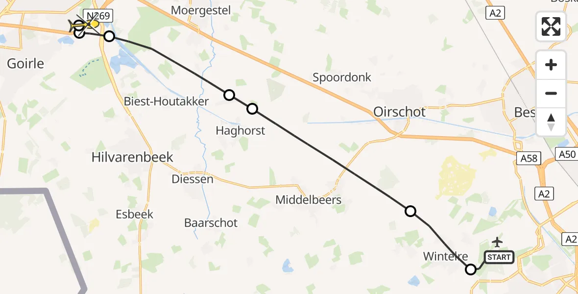 Routekaart van de vlucht: Lifeliner 1 naar Tilburg, Scherpenering