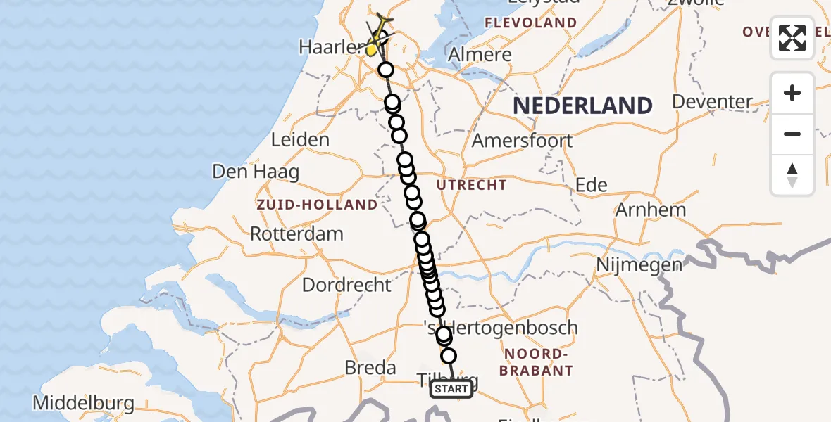 Routekaart van de vlucht: Lifeliner 1 naar Amsterdam Heliport, Kempenbaan