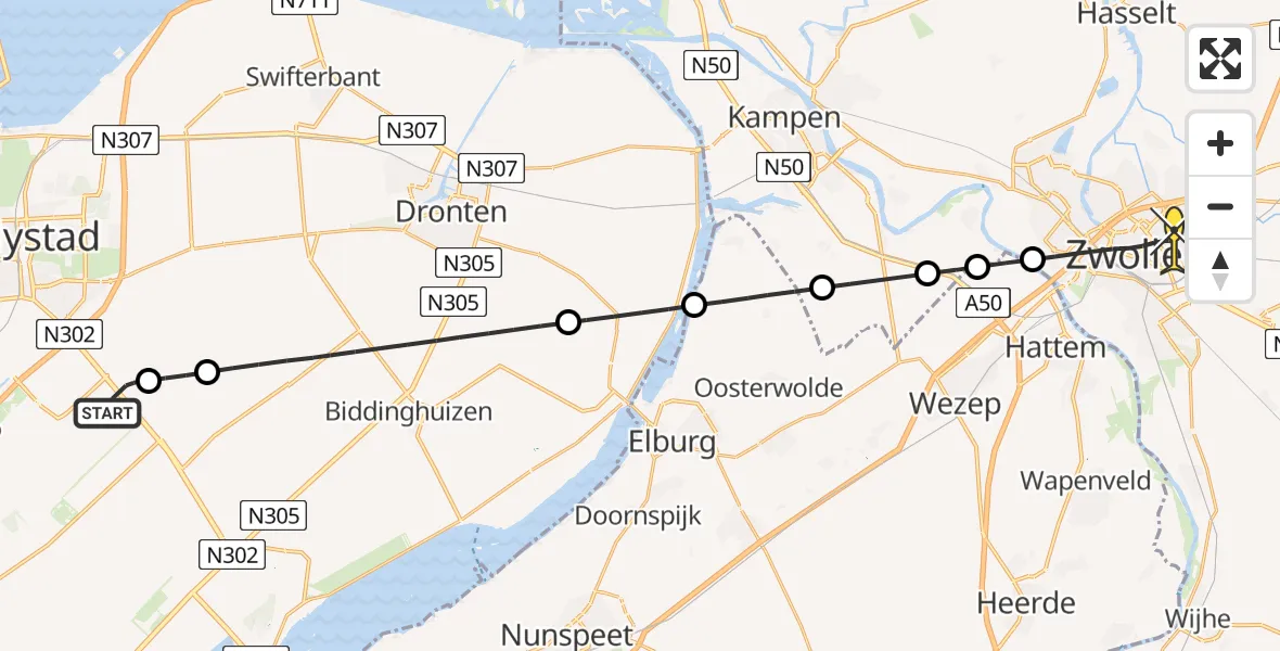 Routekaart van de vlucht: Lifeliner 4 naar Zwolle, Larserweg