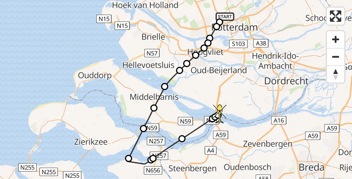 Routekaart van de vlucht: Politieheli naar Numansdorp, Arlandabaan Platformzijde