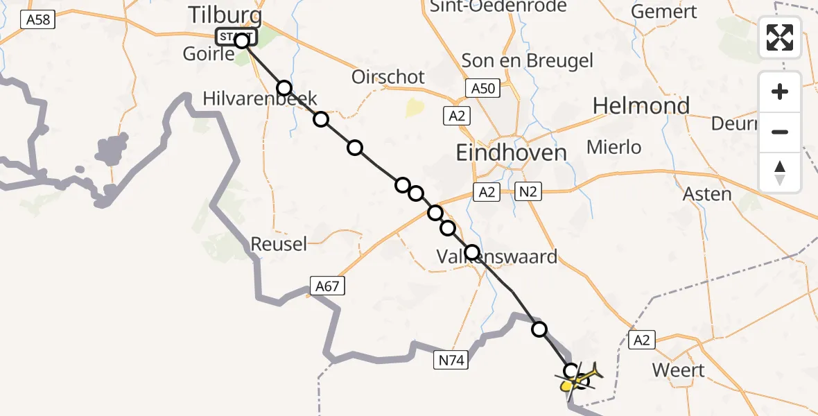 Routekaart van de vlucht: Lifeliner 3 naar Budel-Dorplein, Ambrosiusweg