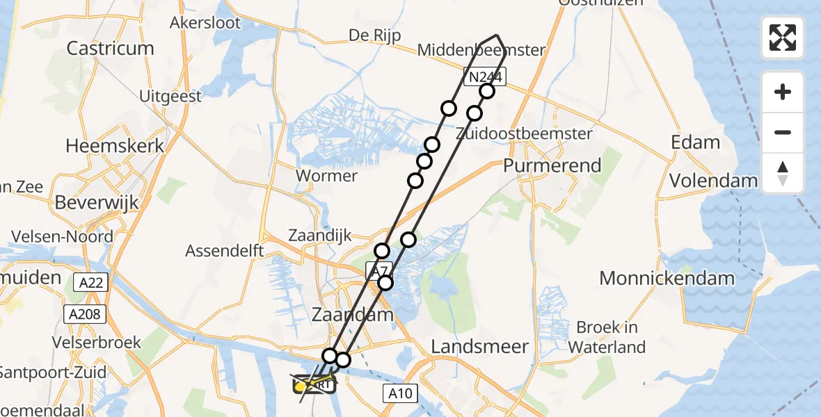 Routekaart van de vlucht: Lifeliner 1 naar Amsterdam Heliport, Hemweg