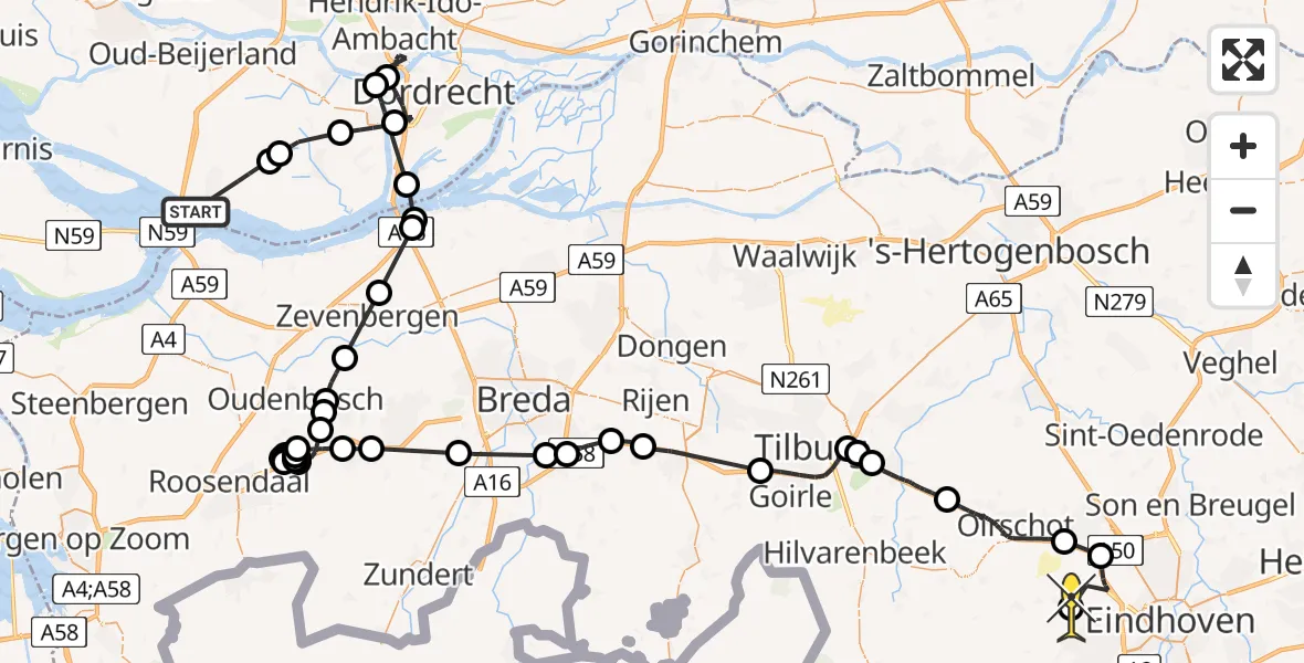 Routekaart van de vlucht: Politieheli naar Eindhoven Airport, Tweede Dwarsweg