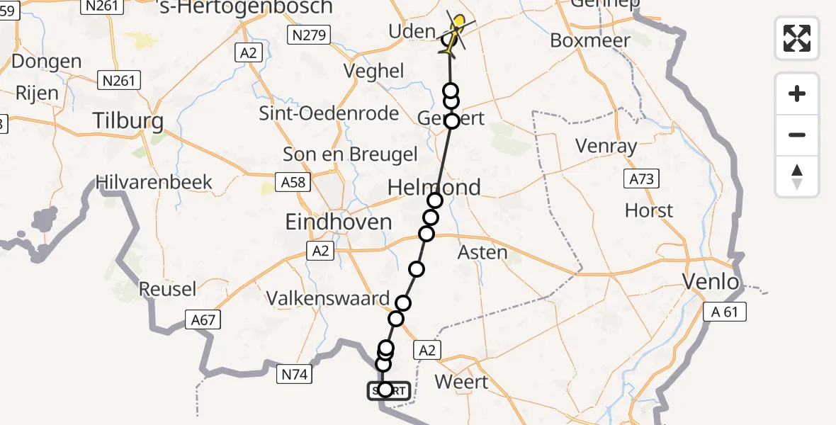 Routekaart van de vlucht: Lifeliner 3 naar Vliegbasis Volkel, Hamonterweg