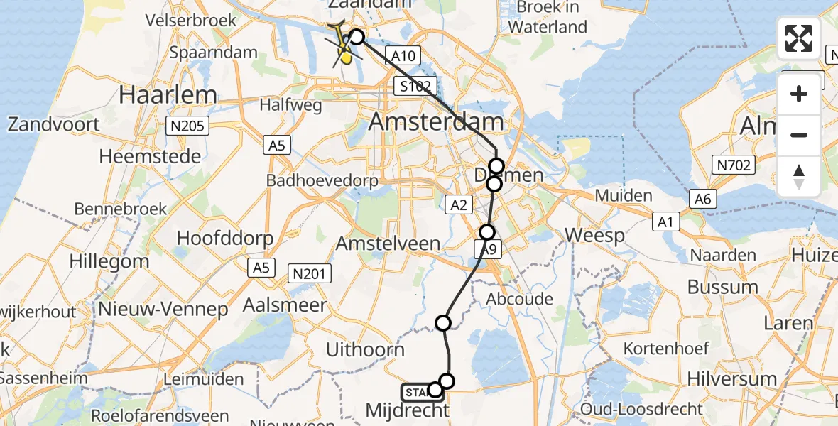 Routekaart van de vlucht: Lifeliner 1 naar Amsterdam Heliport, Cliffordweg