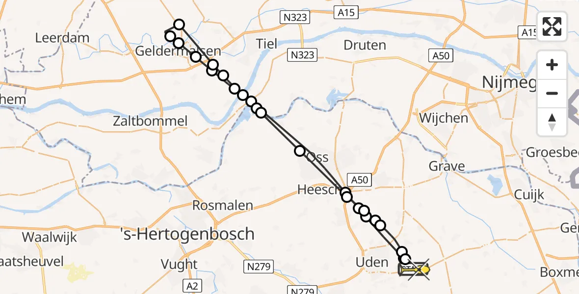 Routekaart van de vlucht: Lifeliner 3 naar Vliegbasis Volkel, Jagersveld