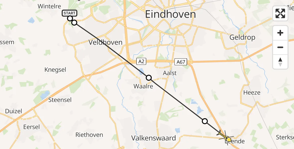 Routekaart van de vlucht: Politieheli naar Leende, Mispelbeek