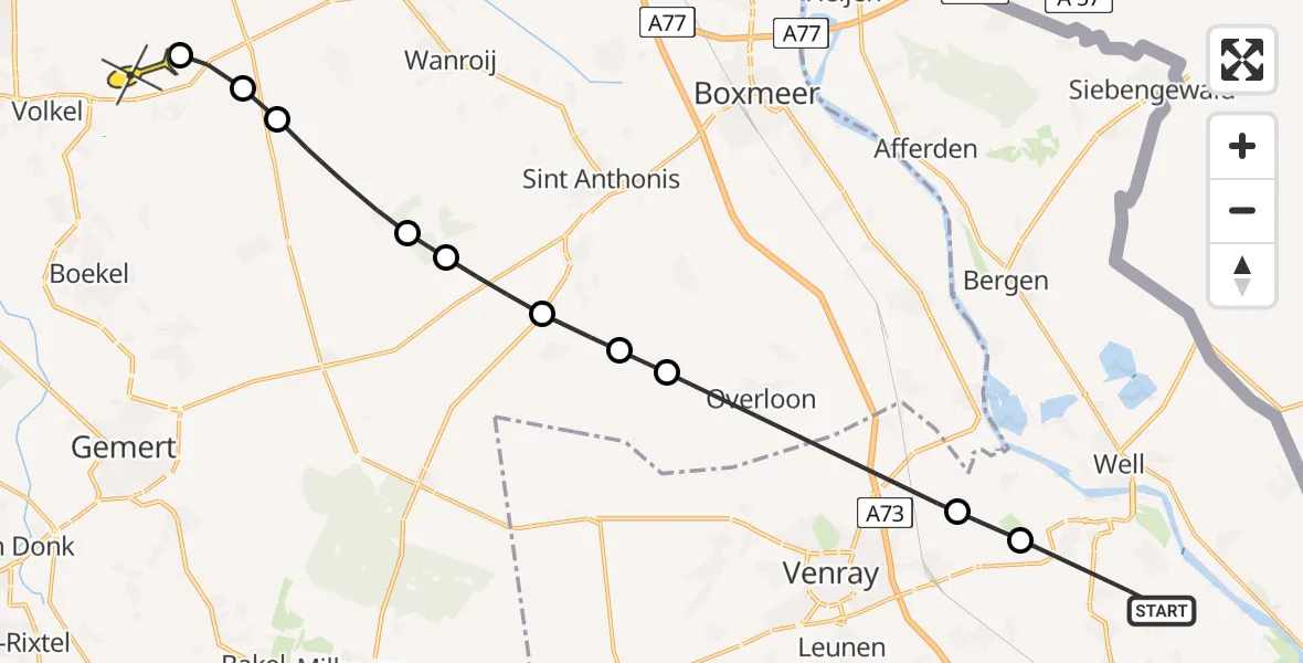 Routekaart van de vlucht: Lifeliner 3 naar Vliegbasis Volkel, Tweede Beteweg
