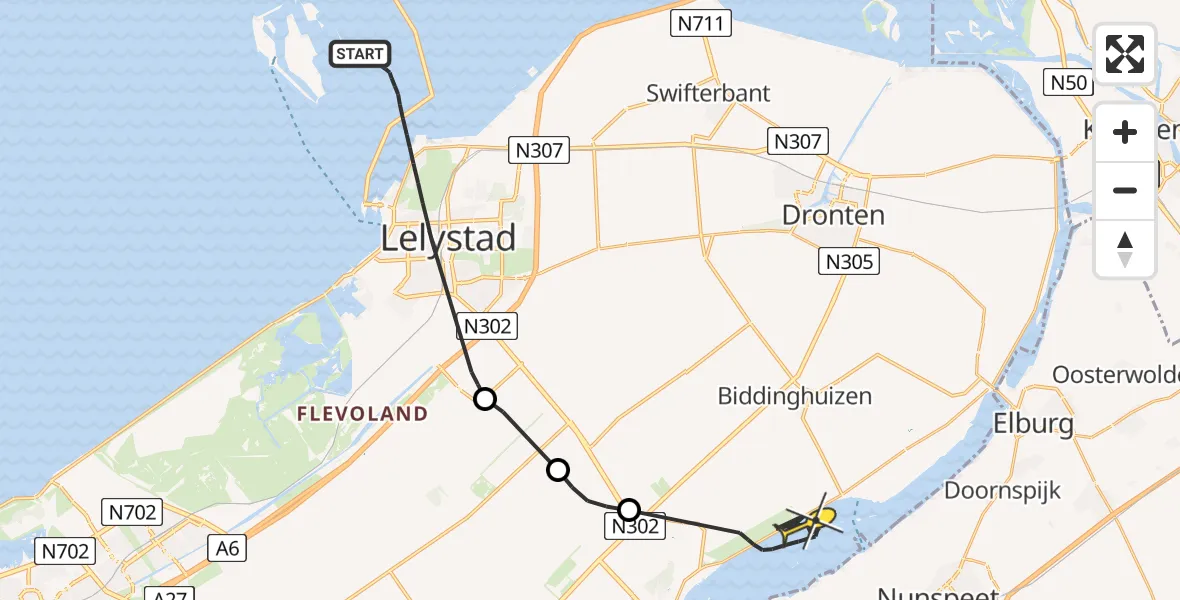 Routekaart van de vlucht: Kustwachthelikopter naar Biddinghuizen, Strandgaperweg