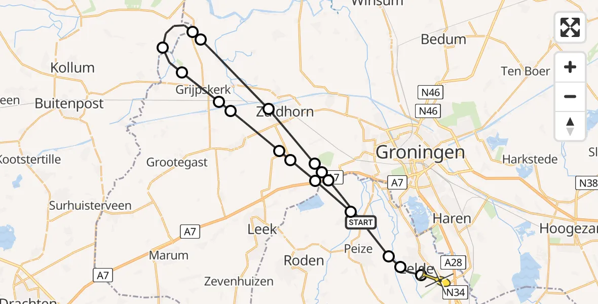 Routekaart van de vlucht: Lifeliner 4 naar Groningen Airport Eelde, Groot Waal