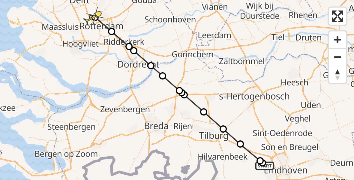 Routekaart van de vlucht: Politieheli naar Rotterdam The Hague Airport, Oirschotsedijk