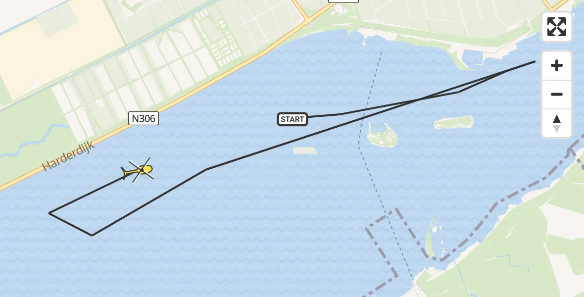Routekaart van de vlucht: Kustwachthelikopter naar Biddinghuizen, Bremerbergdijk
