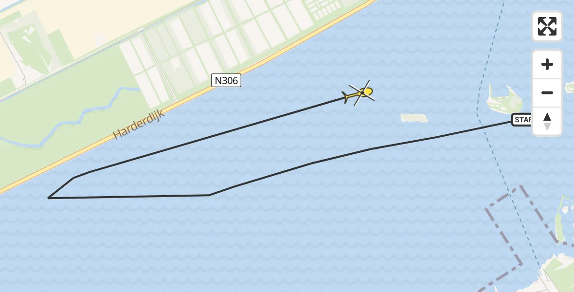 Routekaart van de vlucht: Kustwachthelikopter naar Biddinghuizen, De Snip